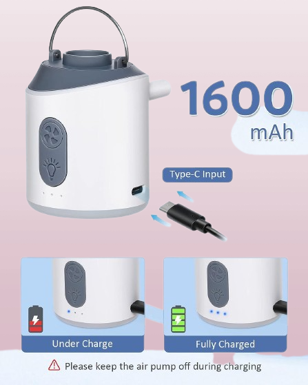 Rechargeable Electric Air Pump, Battery Pump, Portable Mini USB, 1600mAhr