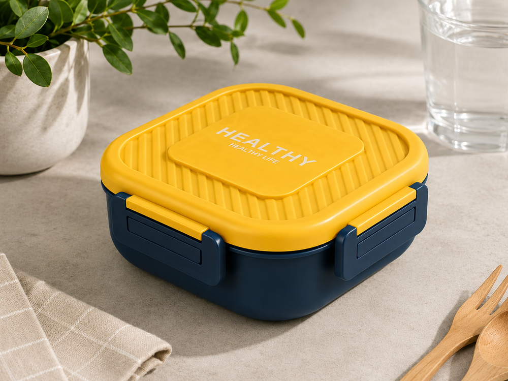 Lunchbox mit 3 Fächern und Besteck – Auslaufsichere Brotdose für Schule, Arbeit und unterwegs in Grün