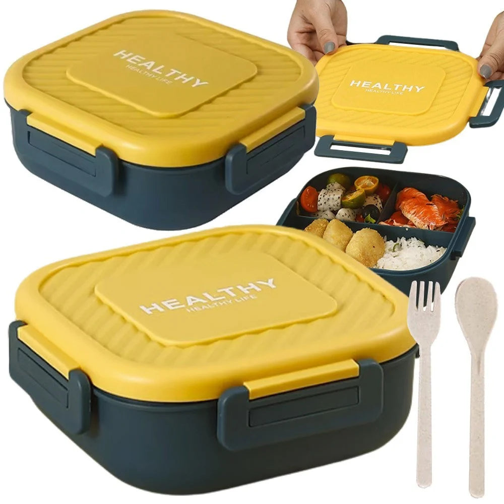 Lunchbox mit 3 Fächern und Besteck – Auslaufsichere Brotdose für Schule, Arbeit und unterwegs in Grün