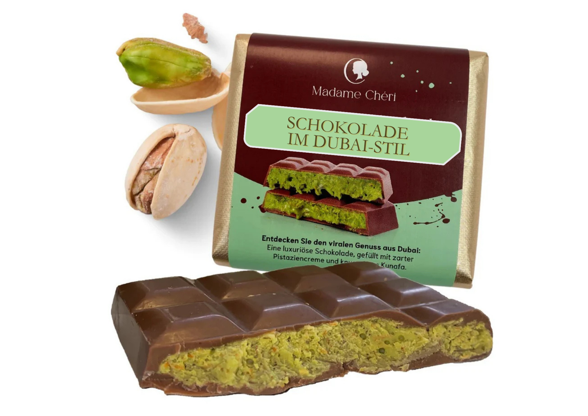 Schokolade mit Pistaziencreme & Kadayif – 80g 100g 200g – Orientalischer Genuss