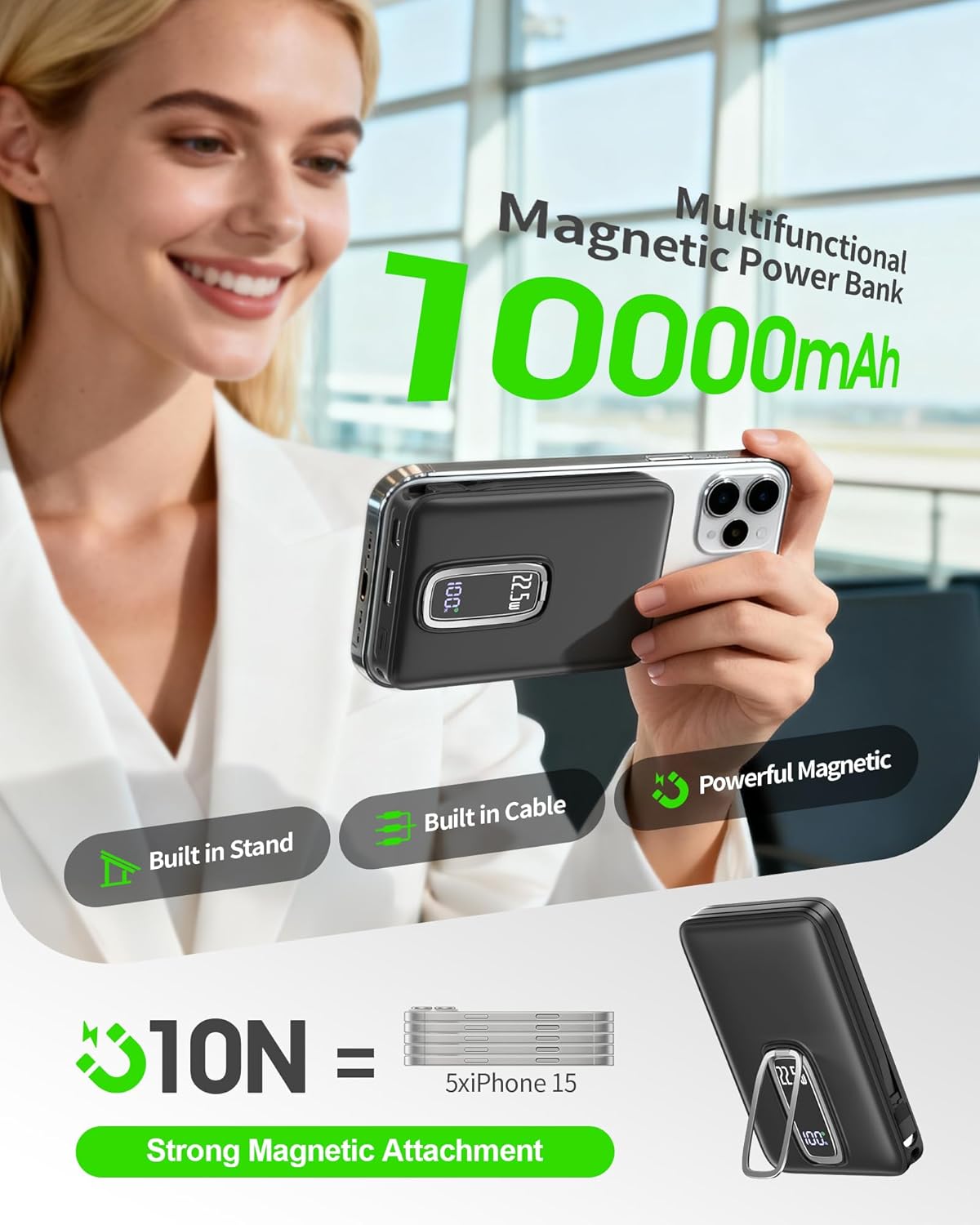 Magnetische Powerbank für iPhone 12–17 – 10000mAh, 22.5W USB-C & Wireless Laden