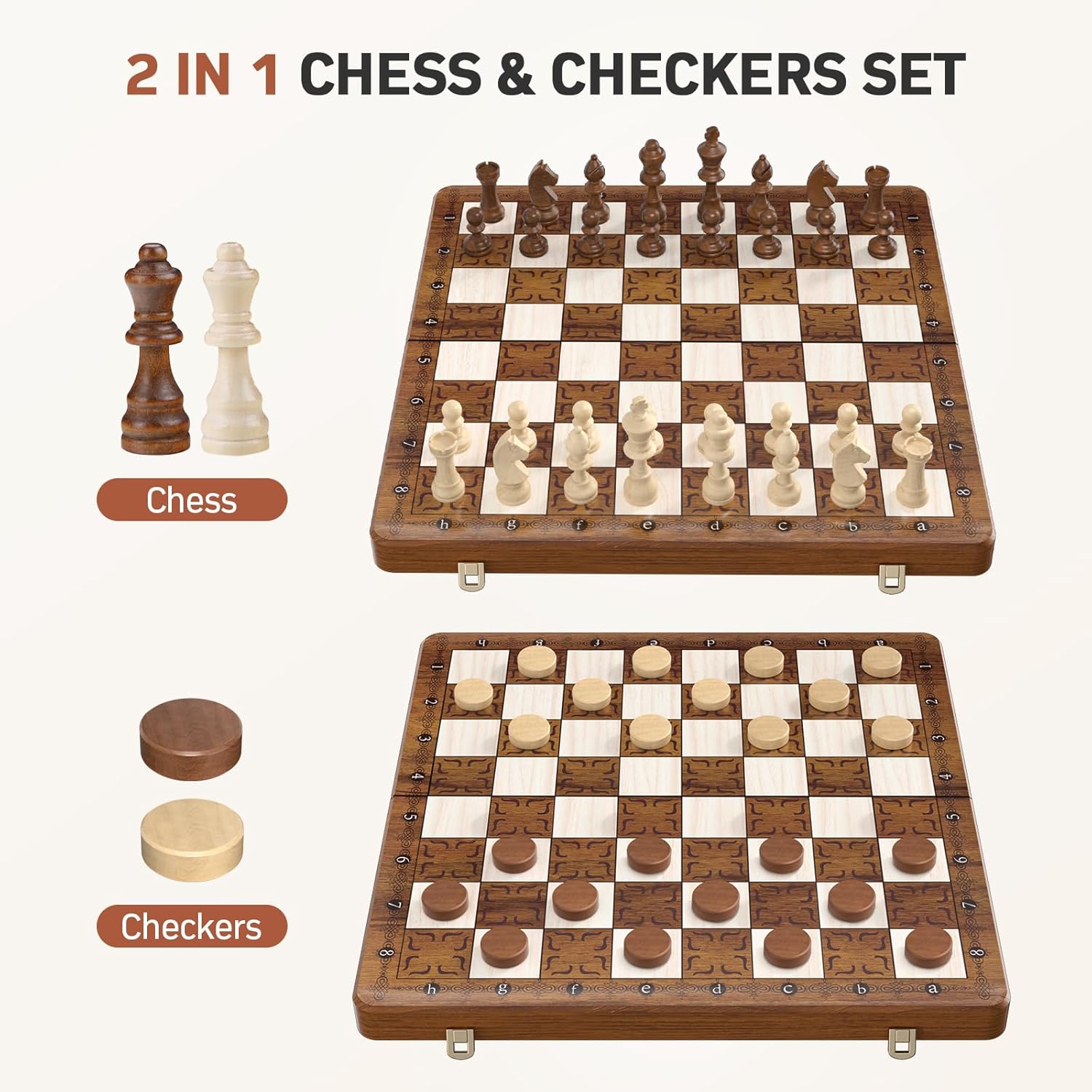 Magnetisches Schachspiel aus Holz – 2in1 Klappbares Schachbrett 40,5 cm für Kinder & Erwachsene
