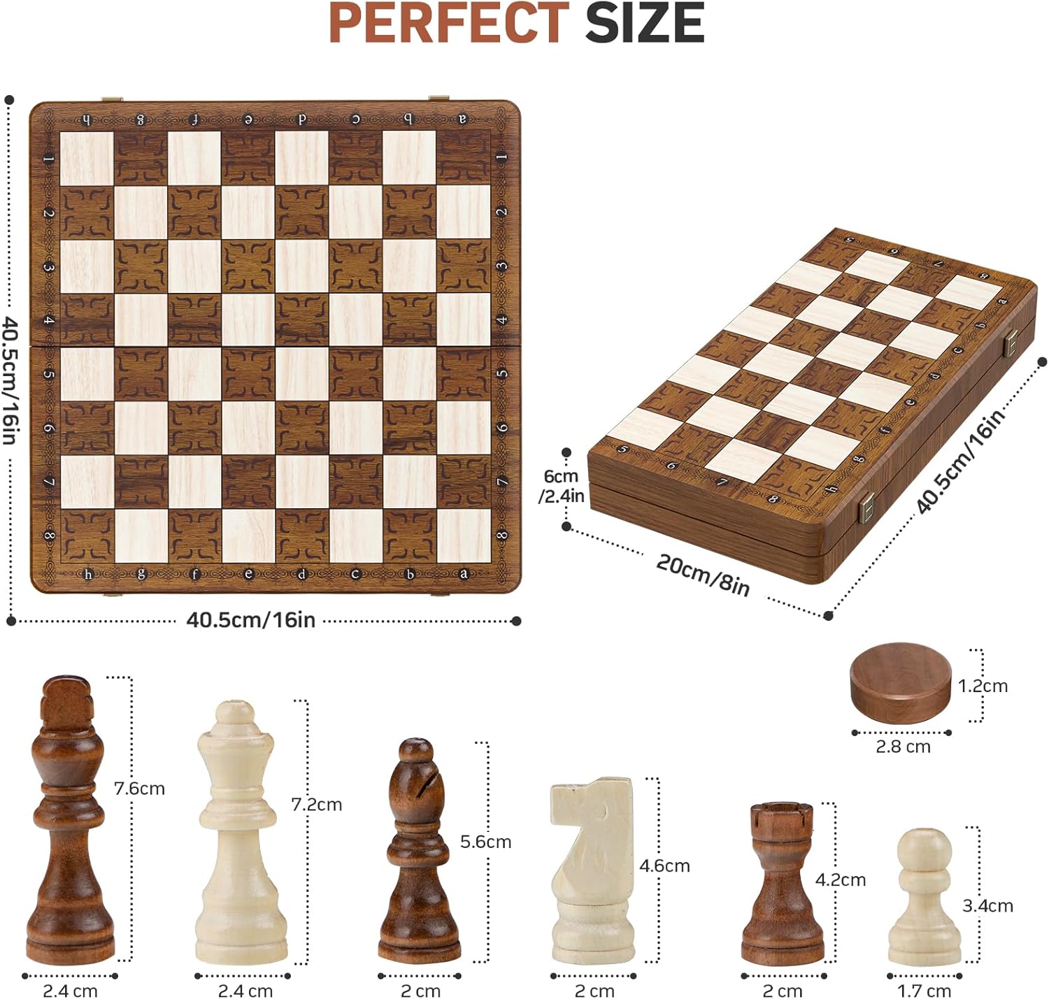 Magnetisches Schachspiel aus Holz – 2in1 Klappbares Schachbrett 40,5 cm für Kinder & Erwachsene