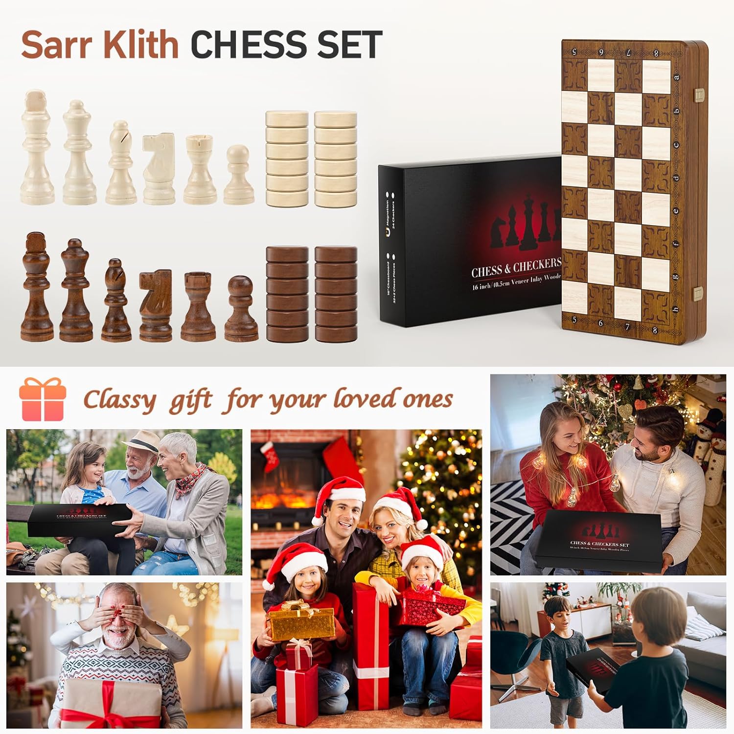 Magnetisches Schachspiel aus Holz – 2in1 Klappbares Schachbrett 40,5 cm für Kinder & Erwachsene