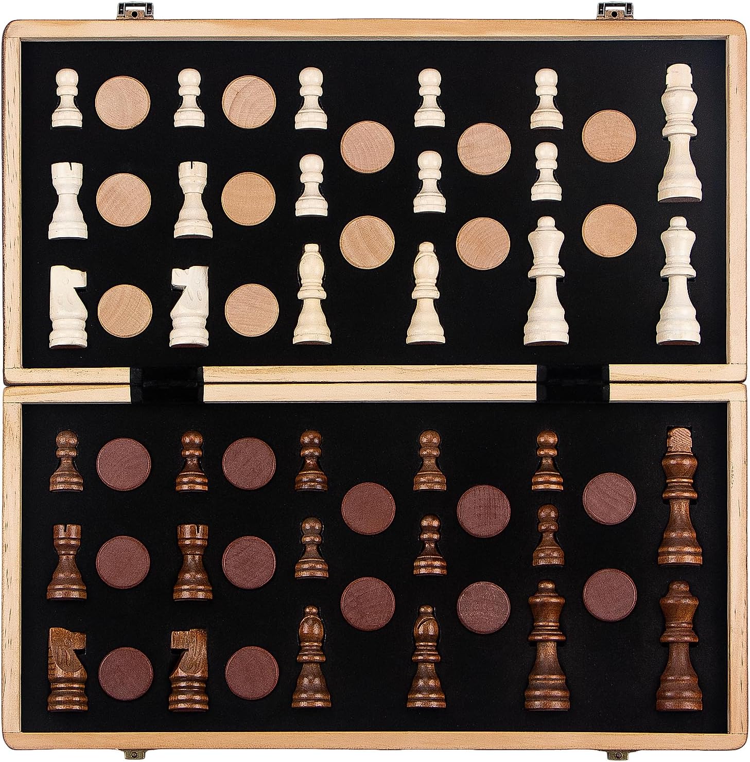 Magnetisches Schachspiel aus Holz – 2in1 Klappbares Schachbrett 40,5 cm für Kinder & Erwachsene