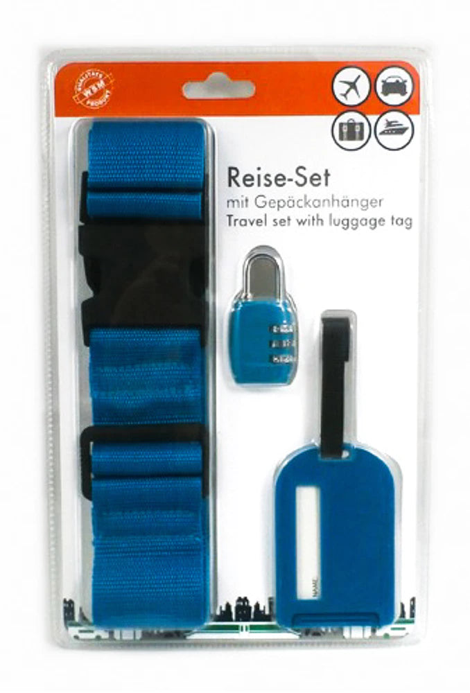 Reiseset mit Gepäckanhänger – Koffergurt, Zahlenschloss & Namensschild
