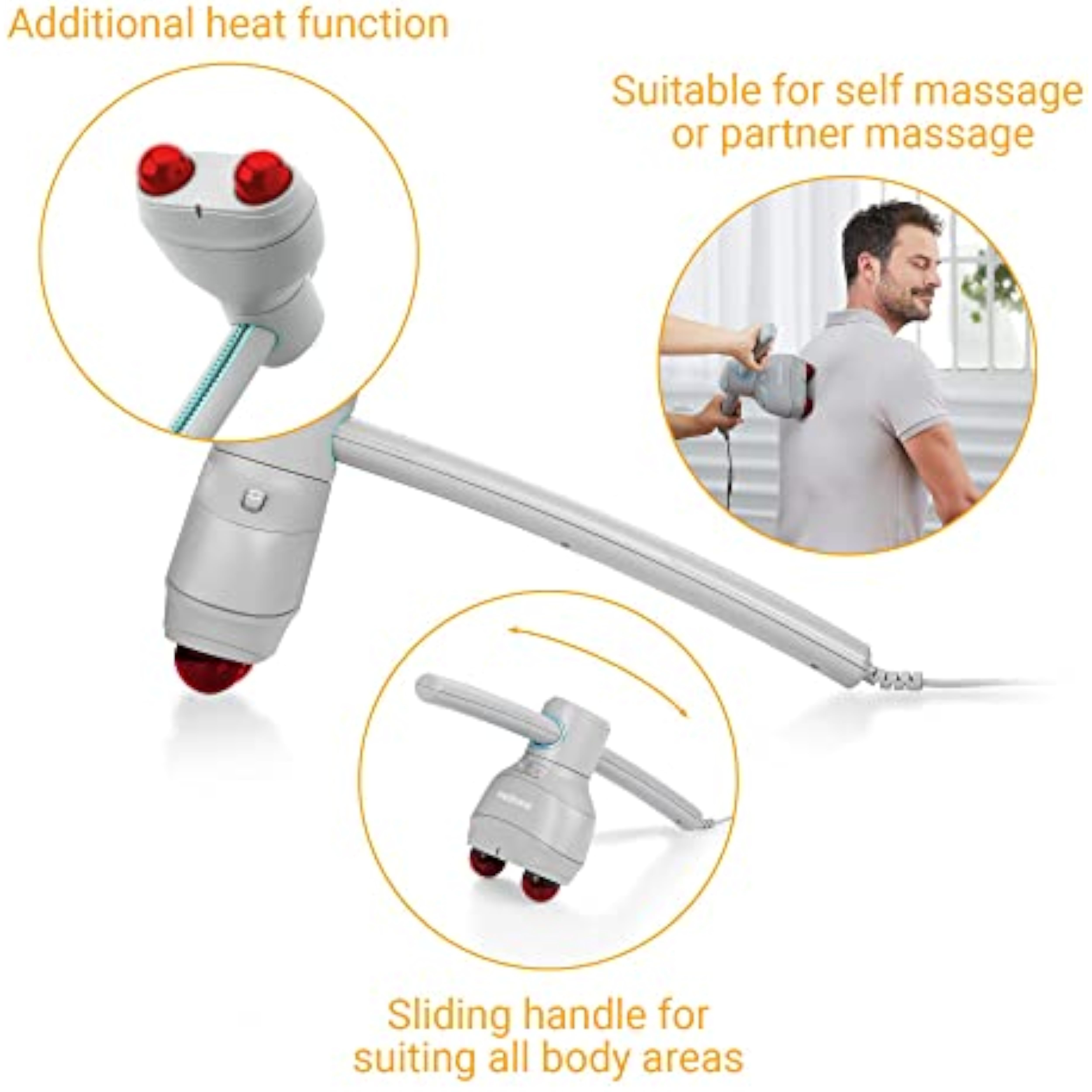 Handmassagegerät Massagegerät Rückenmassage Nackenmassage 4 Massageköpfe Wärmefu