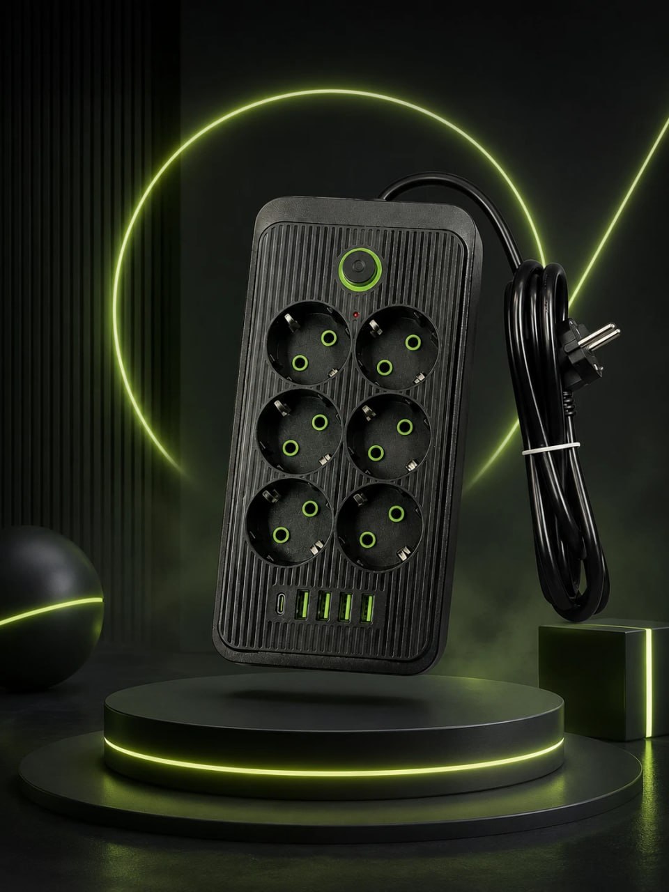 Steckdosenleiste 6 Fach mit 4 USB und USB-C Anschluss Mehrfachsteckdose mit Schalter