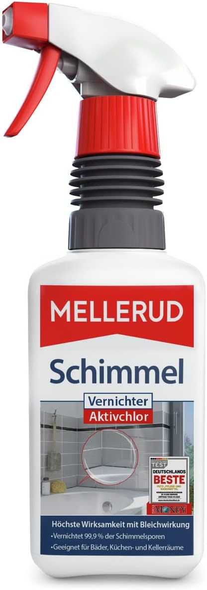 MELLERUD Schimmel Vernichter Aktivchlor 0,5 l – Effektives Anti-Schimmel Spray für Bad, Küche & Keller, Entfernt Schimmelsporen, Pilze & Stockflecken