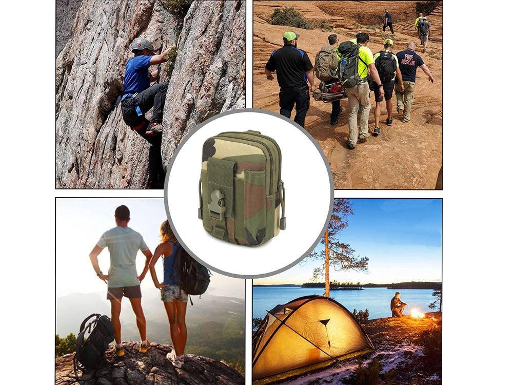 Taktische Molle Outdoor Gürteltasche für iPhone & Smartphone – Militär Hüfttasche mit Karabiner, Reißverschluss & Stifthalter (Digital Camo)