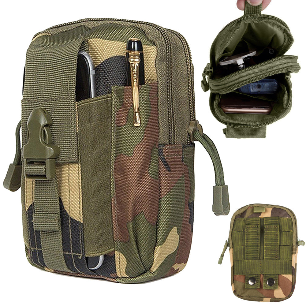 Taktische Molle Outdoor Gürteltasche für iPhone & Smartphone – Militär Hüfttasche mit Karabiner, Reißverschluss & Stifthalter (Digital Camo)