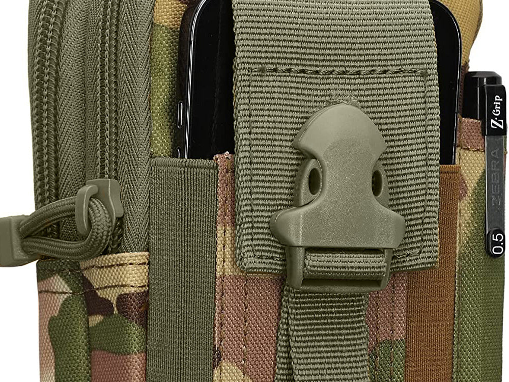 Taktische Molle Outdoor Gürteltasche für iPhone & Smartphone – Militär Hüfttasche mit Karabiner, Reißverschluss & Stifthalter (Digital Camo)