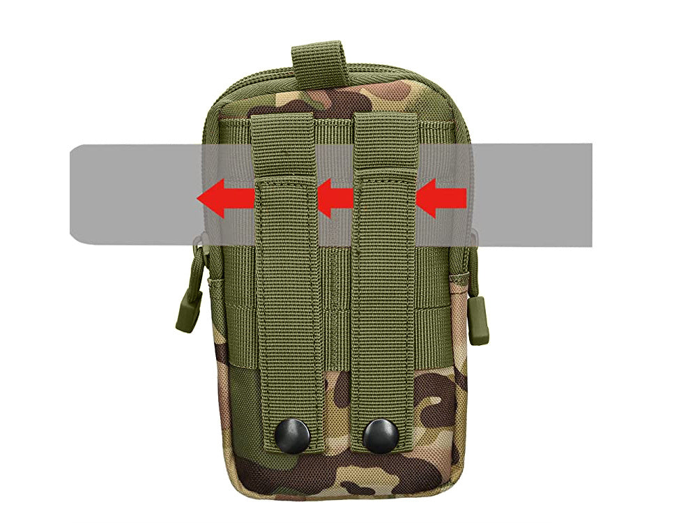 Taktische Molle Outdoor Gürteltasche für iPhone & Smartphone – Militär Hüfttasche mit Karabiner, Reißverschluss & Stifthalter (Digital Camo)