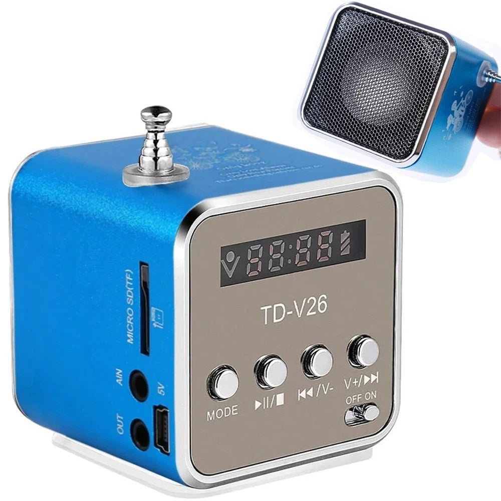 Mini Bluetooth Lautsprecher Tragbarer  – FM Radio, USB, AUX, microSD & LED Display (Zufallsfarbe)