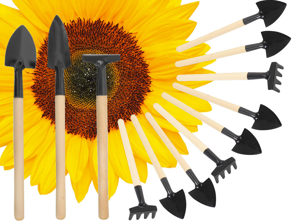 Mini Gartenwerkzeug Set 3-teilig – Schaufel Rechen Spaten für Topfpflanzen Umtopfen