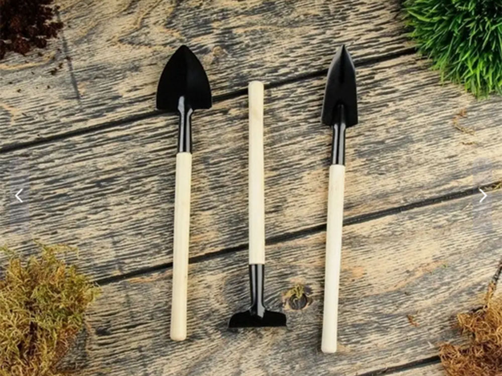 Mini Gartenwerkzeug Set 3-teilig – Schaufel Rechen Spaten für Topfpflanzen Umtopfen