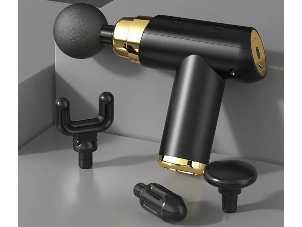 Mini Massagepistole mit 6 Intensitätsstufen – 3600 U/min, 4 Massageaufsätze, USB-C Akku & Batteriestandsanzeige