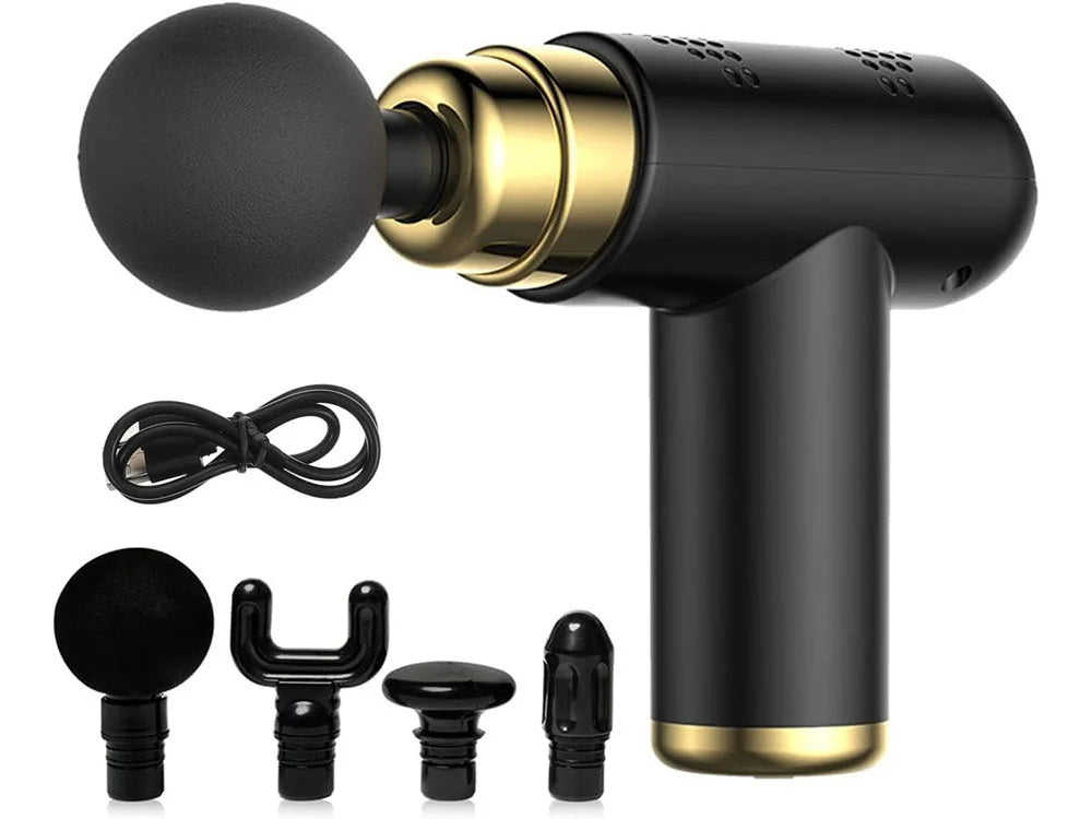 Mini Massagepistole mit 6 Intensitätsstufen – 3600 U/min, 4 Massageaufsätze, USB-C Akku & Batteriestandsanzeige