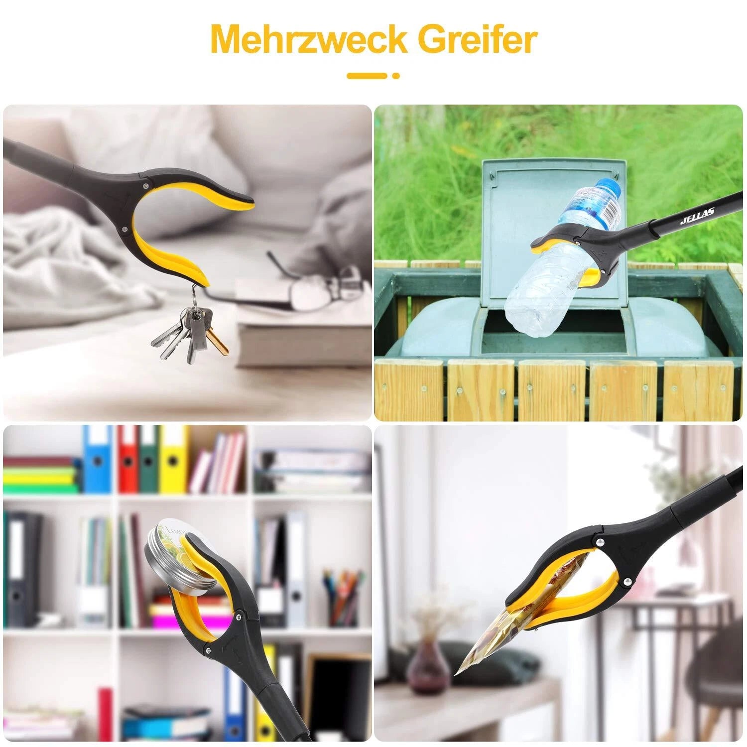 Greifzange mit Licht 80cm – Drehbare Faltbare Aluminium Müllzange mit Magnet, Ergonomische Greifhilfe für Senioren und Abfallsammlung - ORANGE