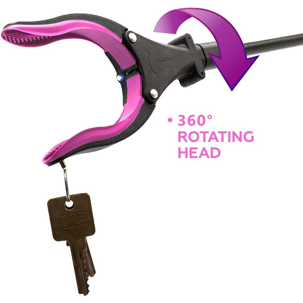 Greifzange mit Licht 80cm – Drehbare Faltbare Aluminium Müllzange mit Magnet, Ergonomische Greifhilfe für Senioren und Abfallsammlung - Lila