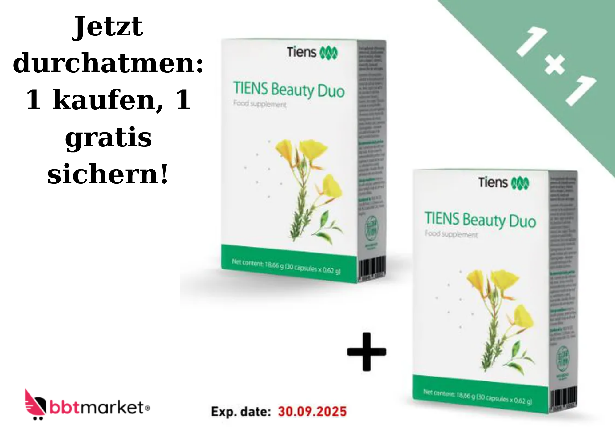 TIENS Beauty Duo – Nahrungsergänzung für Haut, Haare, Nägel – 30 Kapseln
Mit Nachtkerzenöl (GLA), Chlorella, Grüntee-Extrakt, Vitamin C, E, B6, Biotin, Zink & Kupfer
Für natürliche Schönheit von innen