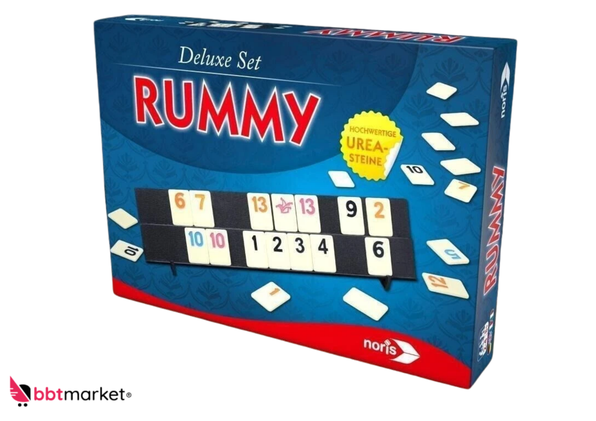Noris Rummy Deluxe – Familienspiel Brettspiel mit UREA-Steinen, ab 8 Jahren