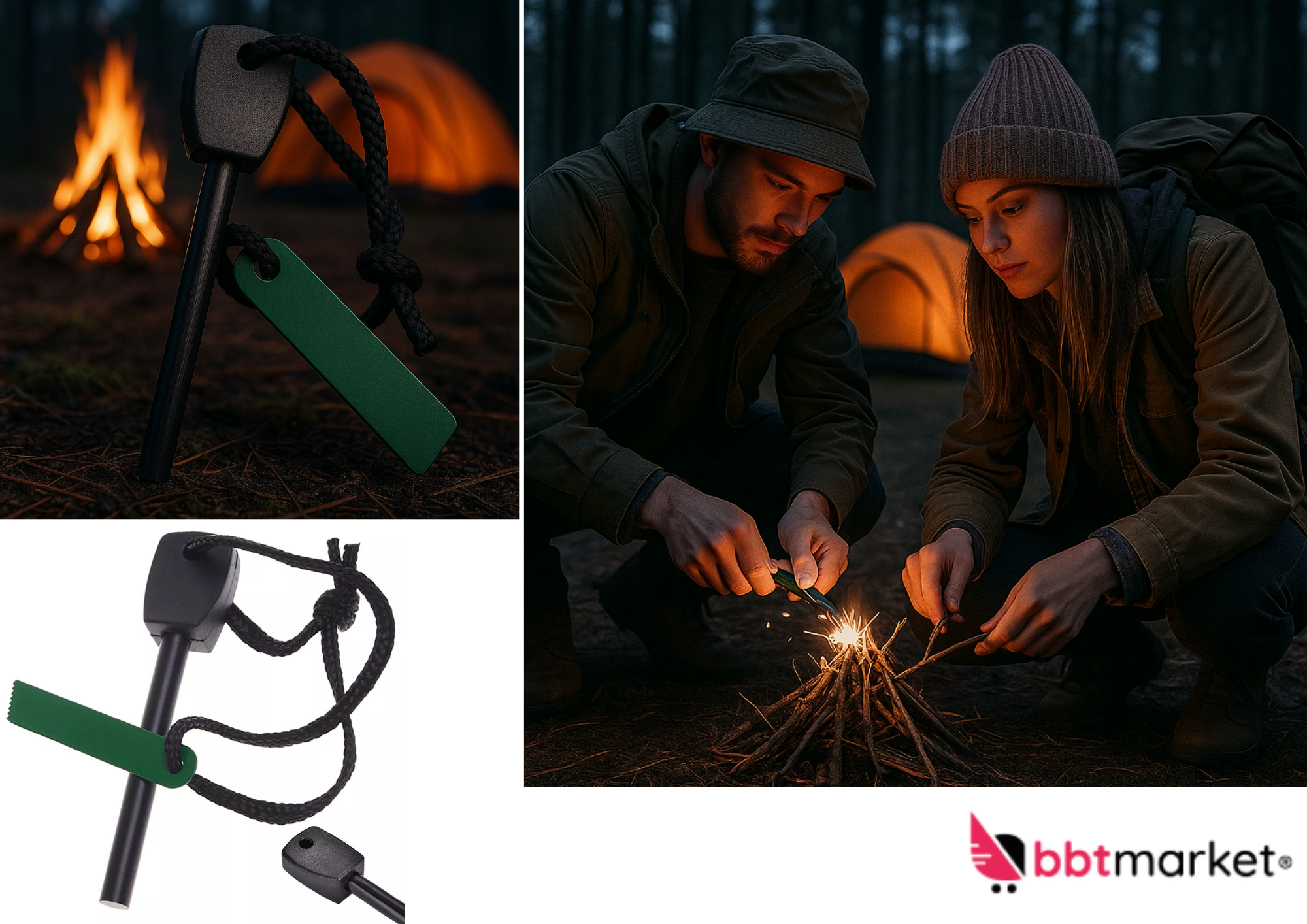 Feuerstarter Feuerstahl Magnesium Anzünder Feuerstein Zündstein Survival Outdoor