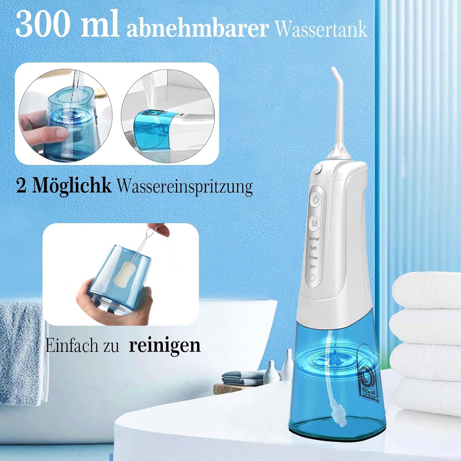 SURFOU Munddusche Kabellos – Elektrischer Water Flosser mit 4 Modi, USB & IPX7