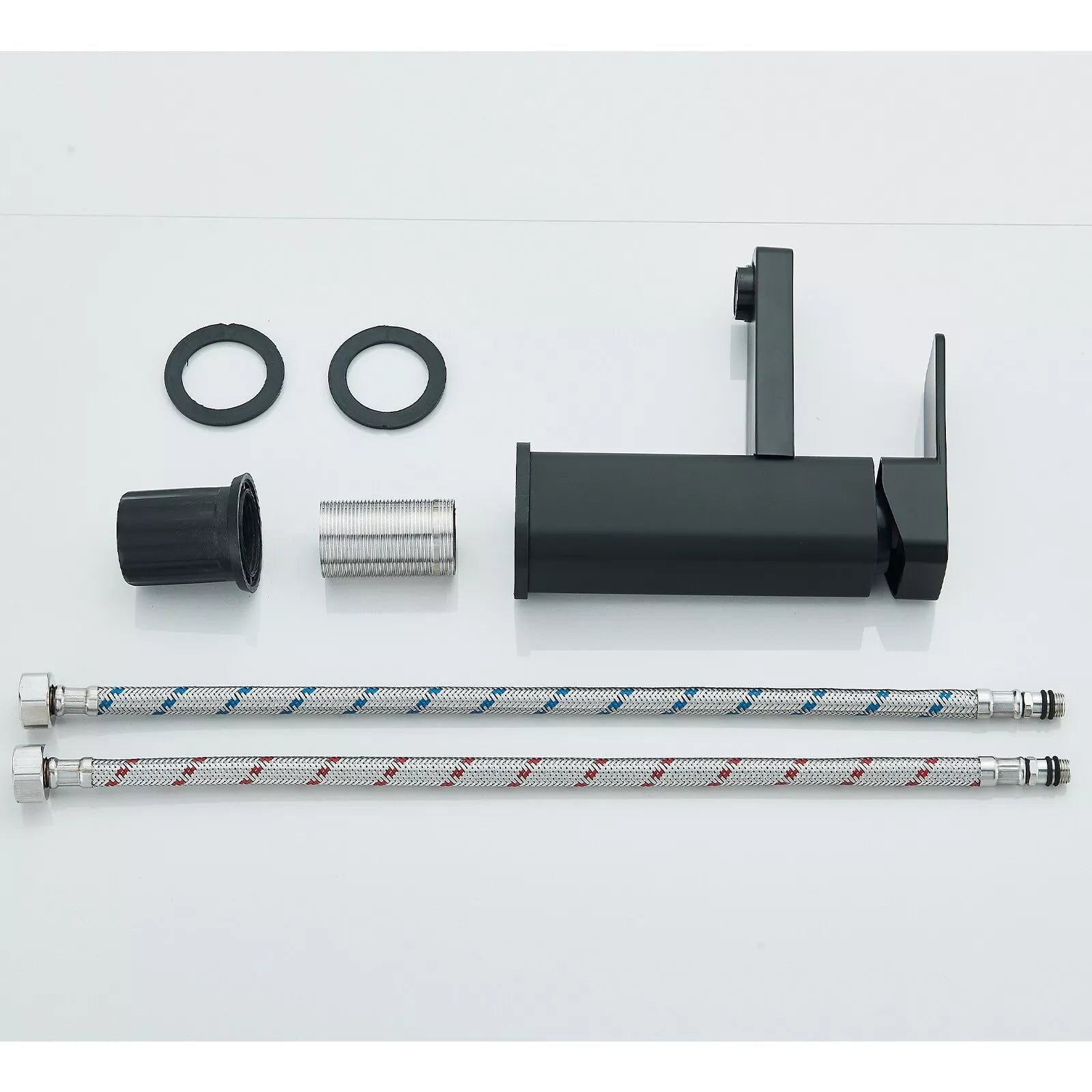 Waschtischarmatur Schwarz – Einhand Mischbatterie für Waschbecken | Moderne Badarmatur mit Heiß- & Kaltwasseranschluss, Keramikkartusche & 40 cm Schläuchen