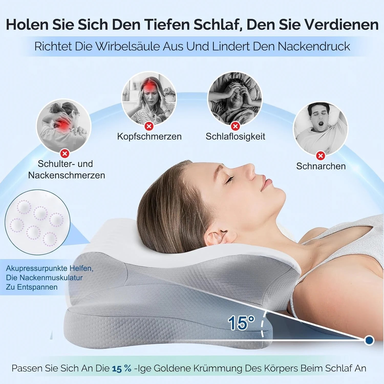 Nackenstützkissen Memory Foam Ergonomisches Schlafkissen Seitenschläfer Grau