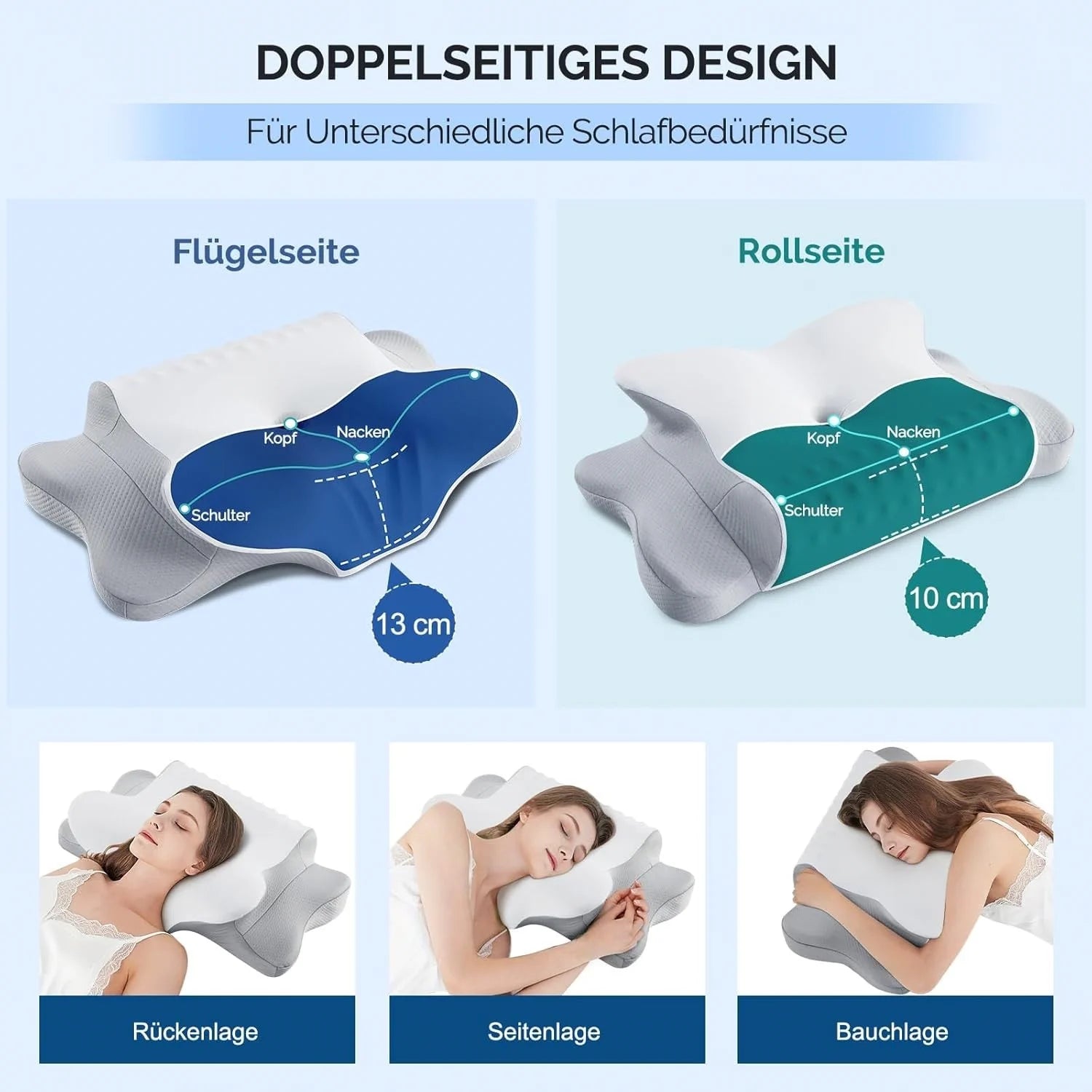 Nackenstützkissen Memory Foam Ergonomisches Schlafkissen Seitenschläfer Grau