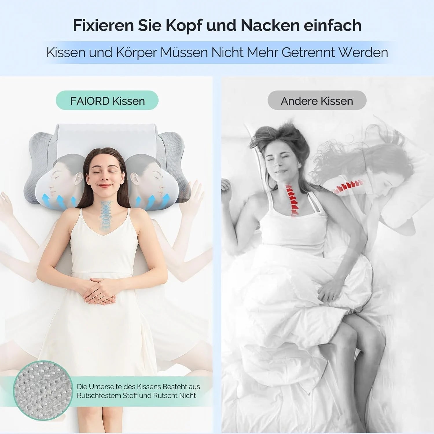 Nackenstützkissen Memory Foam Ergonomisches Schlafkissen Seitenschläfer Grau