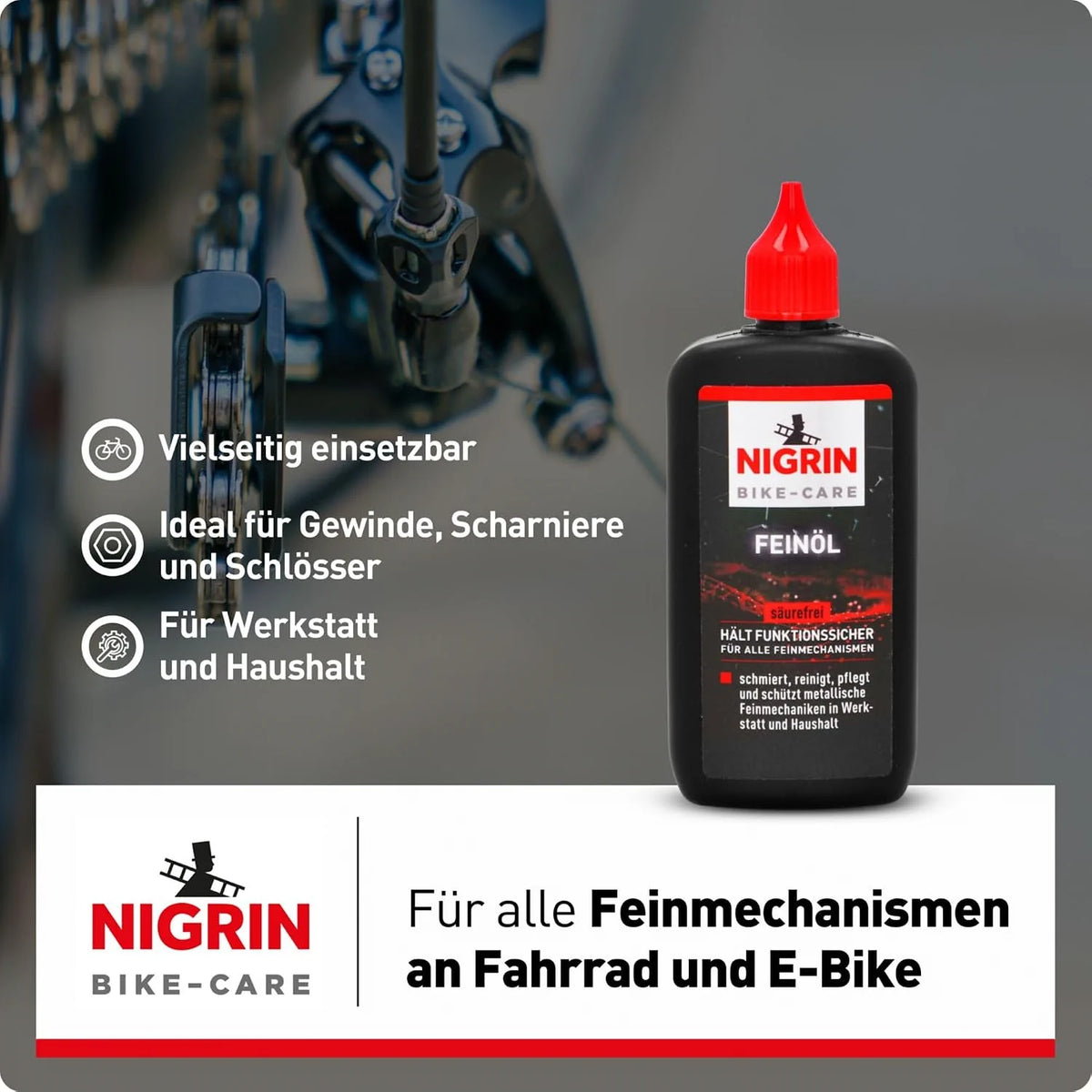 NIGRIN BIKE-CARE Feinöl 100 ml – harz- & säurefreies Feinmechaniköl für Fahrrad, Hobby und Werkstatt