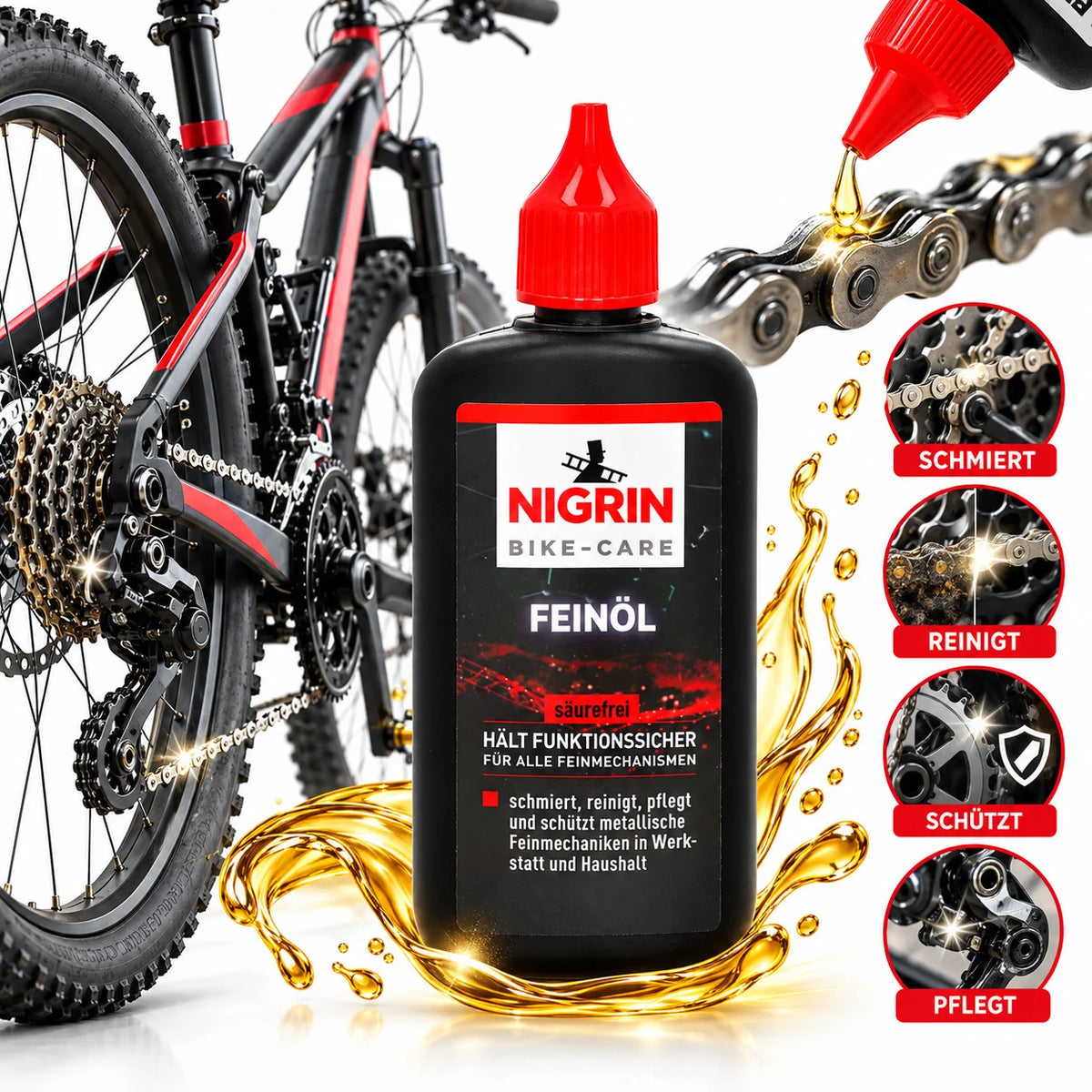 NIGRIN BIKE-CARE Feinöl 100 ml – harz- & säurefreies Feinmechaniköl für Fahrrad, Hobby und Werkstatt