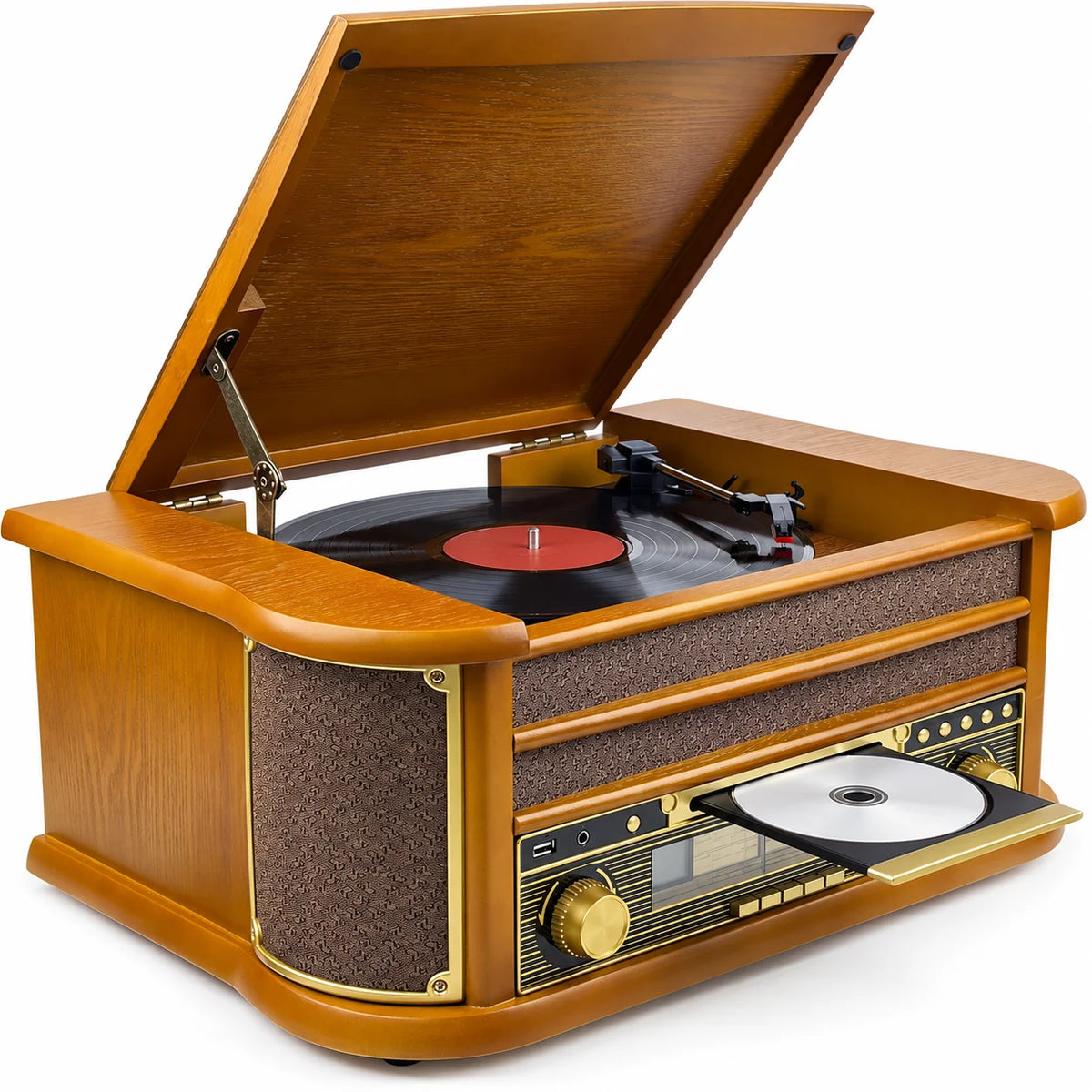 Record player nostalgia wooden music system USB record player retro stereo system 