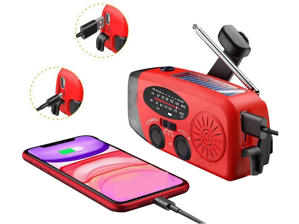 Multifunktionales Notfallradio mit Kurbel, Solar, LED Taschenlampe & Powerbank – Ideal für Camping & Notfälle
