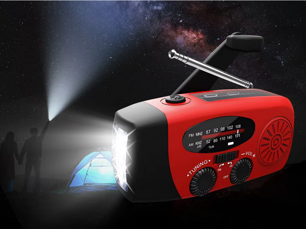 Multifunktionales Notfallradio mit Kurbel, Solar, LED Taschenlampe & Powerbank – Ideal für Camping & Notfälle