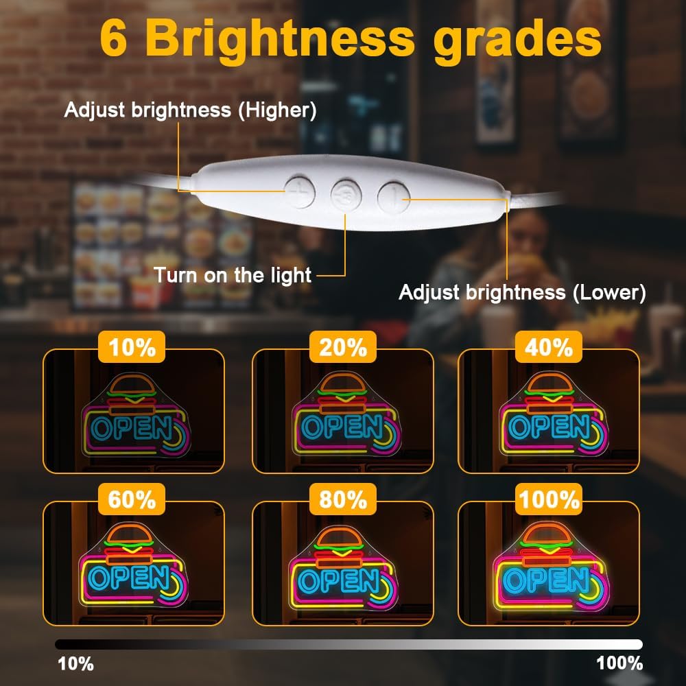 LED Open Neon Schild 41×32,5 cm – USB betrieben & dimmbar für Bar & Geschäft