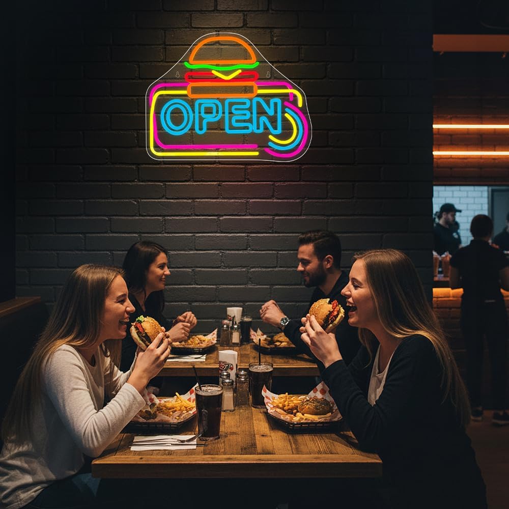 LED Open Neon Schild 41×32,5 cm – USB betrieben & dimmbar für Bar & Geschäft