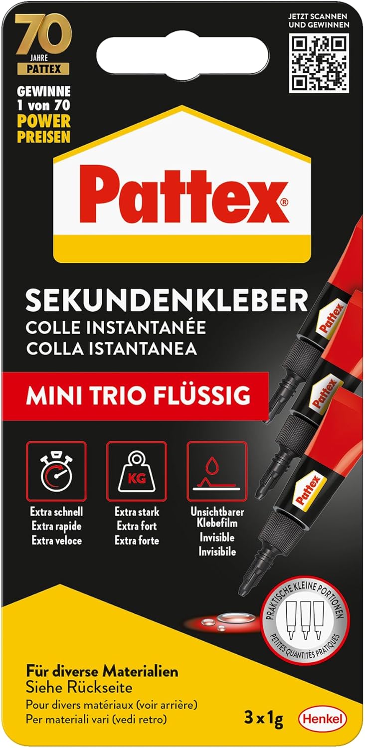 Pattex Sekundenkleber Mini Trio 3x1g flüssig schnell stark farblos
