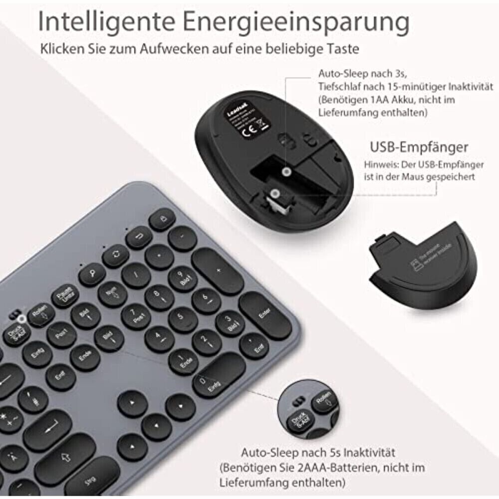 Kabellose Wireless PC  Tastatur mit Funkmaus, QWERTZ Deutsches Layout Keyboard