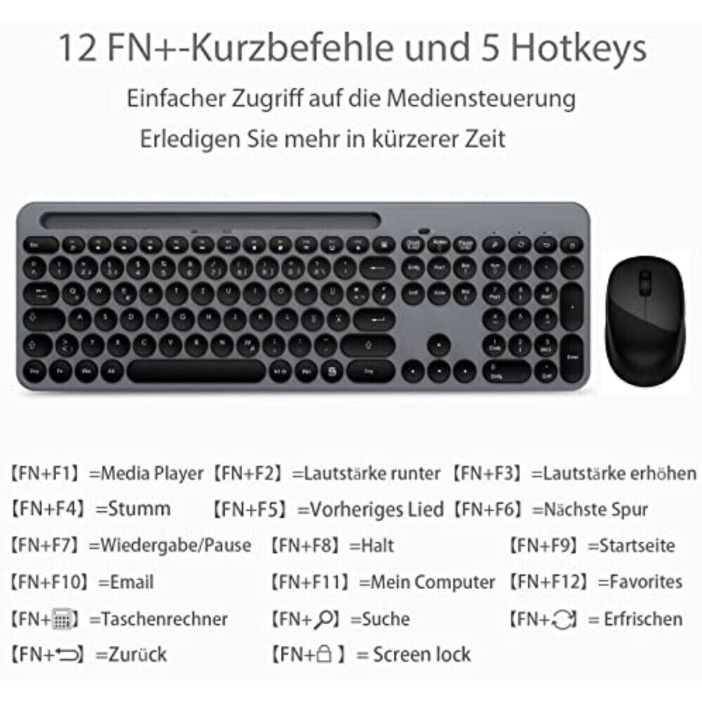 Kabellose Wireless PC  Tastatur mit Funkmaus, QWERTZ Deutsches Layout Keyboard