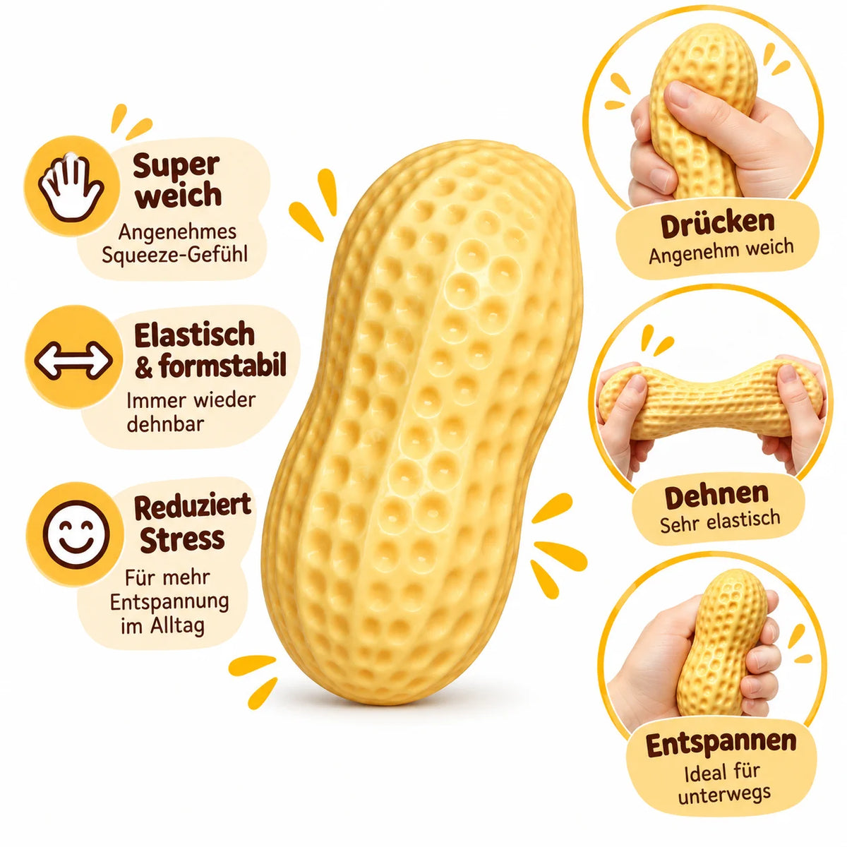 Peanut Squishy Slow Rising Fidget Toy Anti Stress Erdnuss Quetschball