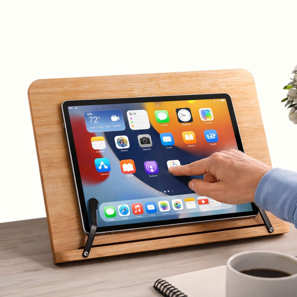 Bambus Buchständer 20x28 cm – Höhenverstellbarer Leseständer mit 8 Neigungsstufen & Metallhalter