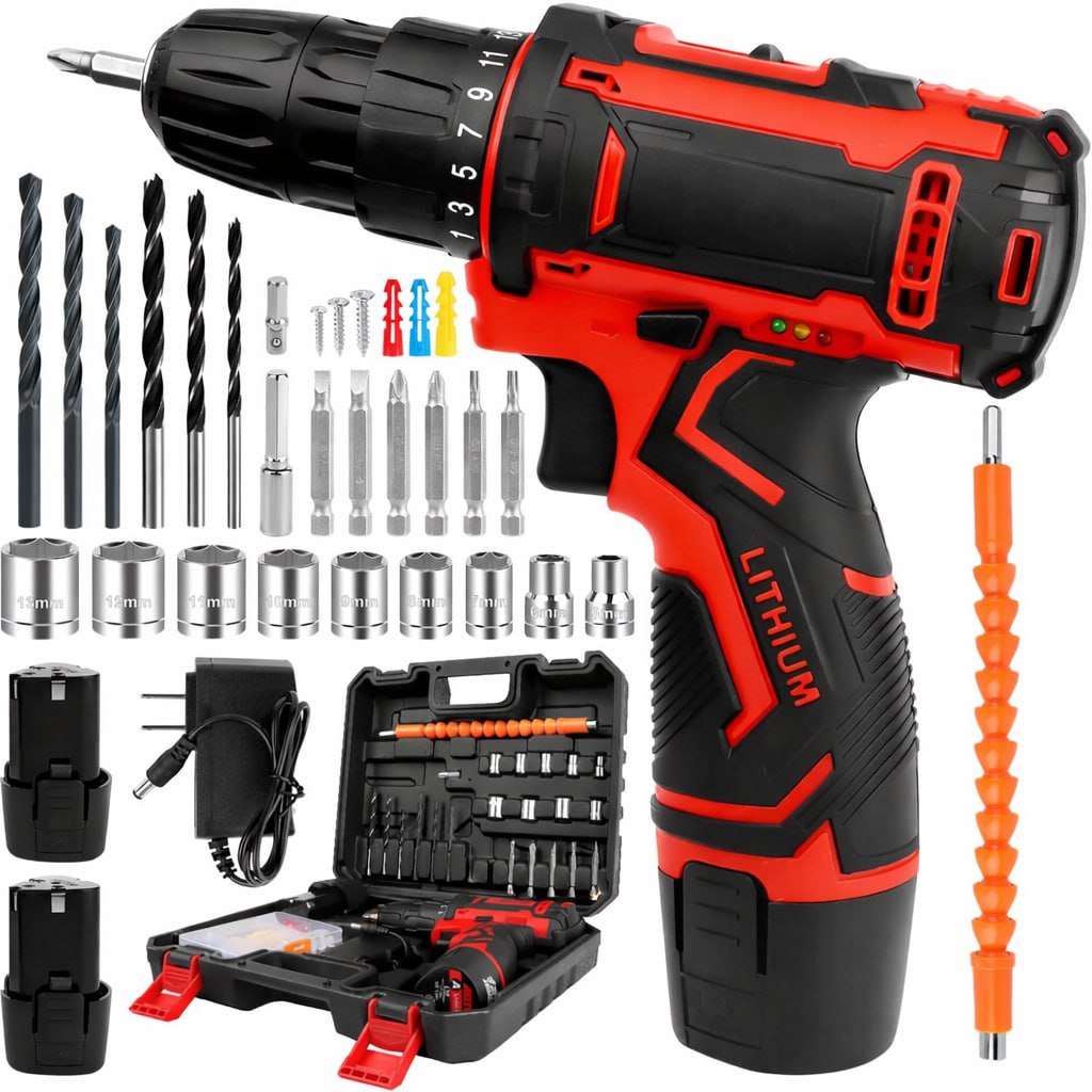 12V Akkuschrauber Set mit 2 Akkus, 25Nm, 25+1 Drehmomentstufen, 2-Gang & LED – 25 tlg Zubehör für Haus & Garten