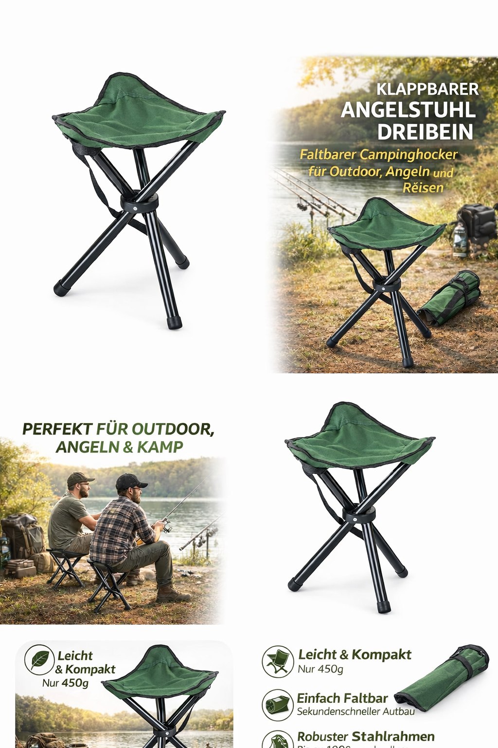 Campinghocker Klapphocker Angel Falt Stuhl Outdoor Dreibein Hocker klappbar Sitz