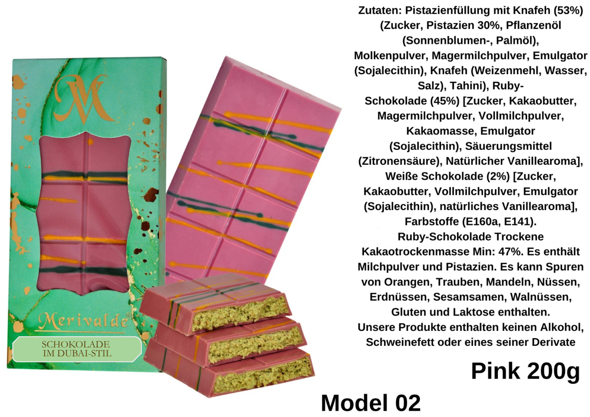 Pistazien-Schokolade mit Kadayif | Süße Spezialität | 30–200g | Halal🤳👌♥✨💖