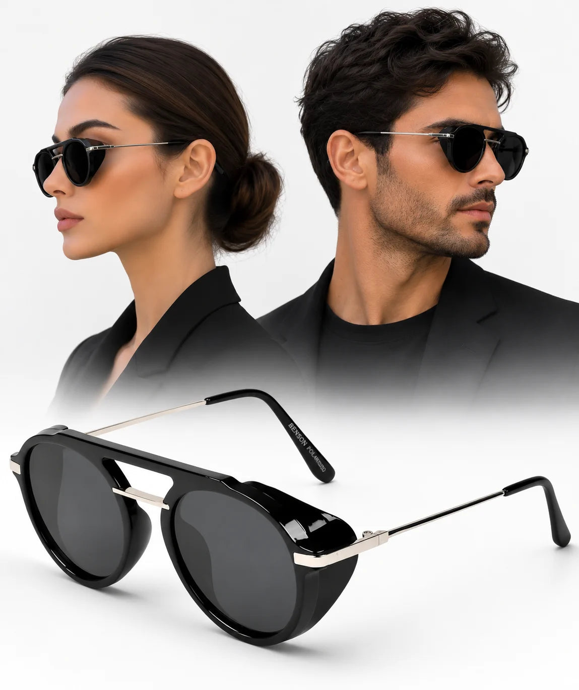 Polarisierte Sonnenbrille Herren Damen UV400 Schwarz Sportbrille Seitenschutz
