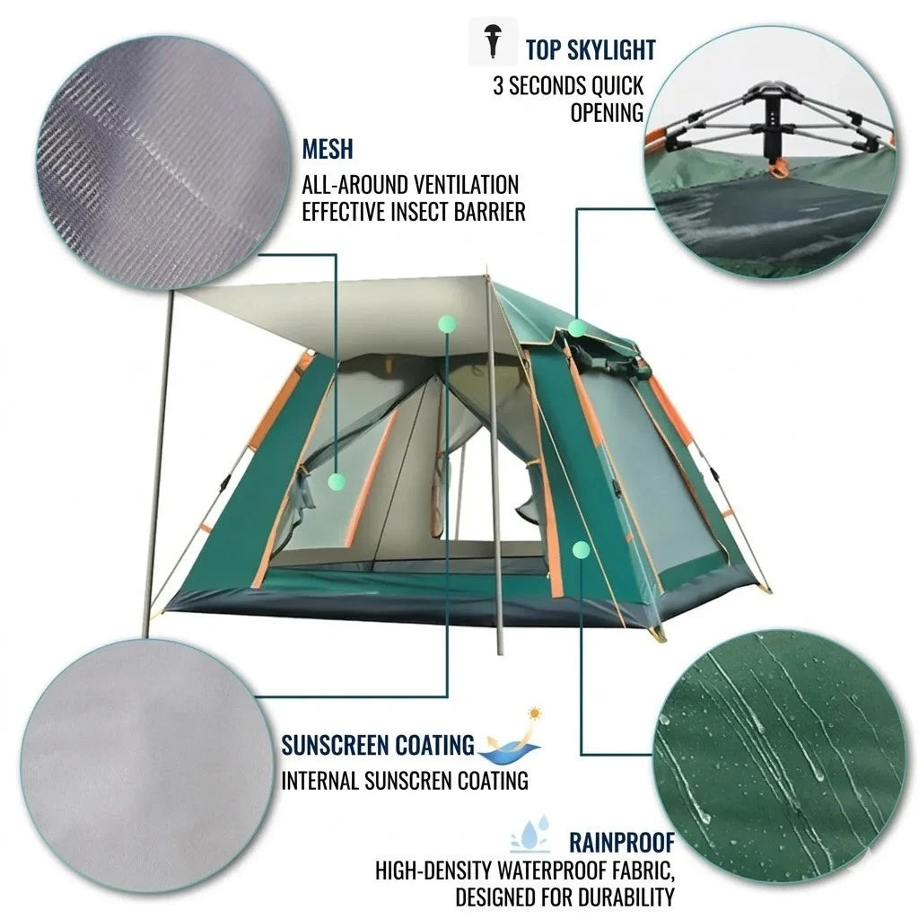 Pop Up Zelt 3-4 Personen Automatik Campingzelt Kuppelzelt Wasserdicht
