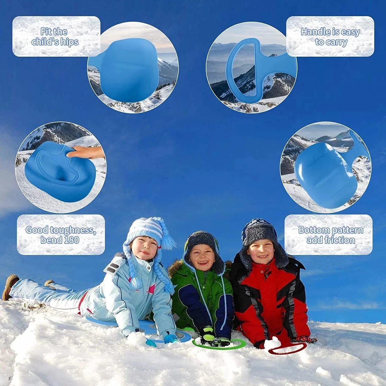 Poporutscher Schneerutscher mit Griff 33x46 cm – Leichter Schneeflitzer für Kinder